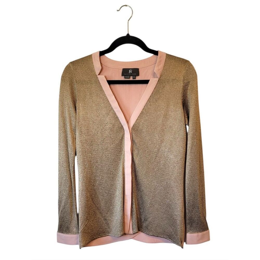 Sachin + Babi Metallic Gold & Blush Button Front Blouse Size 4